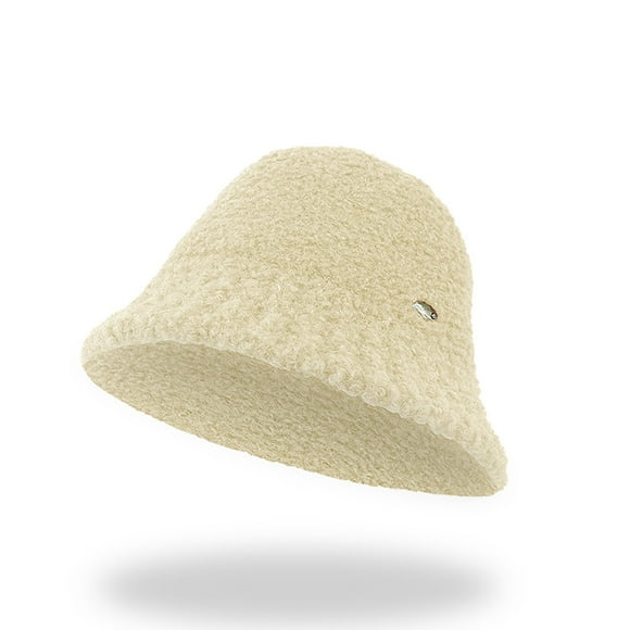 RXIRUCGD Winter Korean Edition Solid Color Plush Fisherman Hat Women's Winter Warm And Cold Proof Face Small Basin( White )
