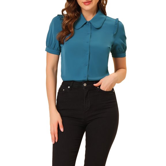 MODA NOVA Juniors Collared Top Peter Pan Collar Short Sleeve Button Front Shirts