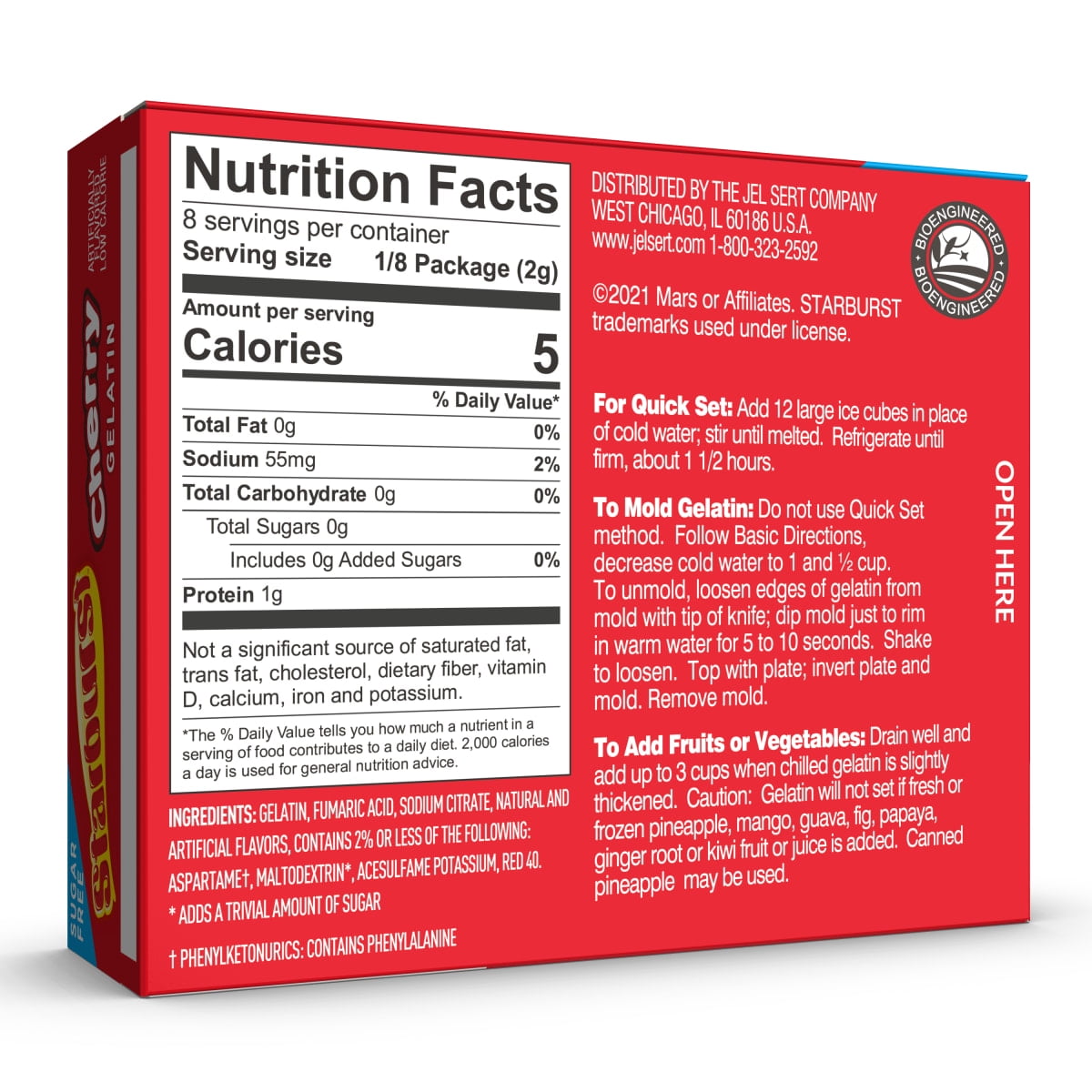 (6 pack) Starburst Sugar-Free Cherry Gelatin Mix, 8 Servings, 0.62 oz Cardboard Box
