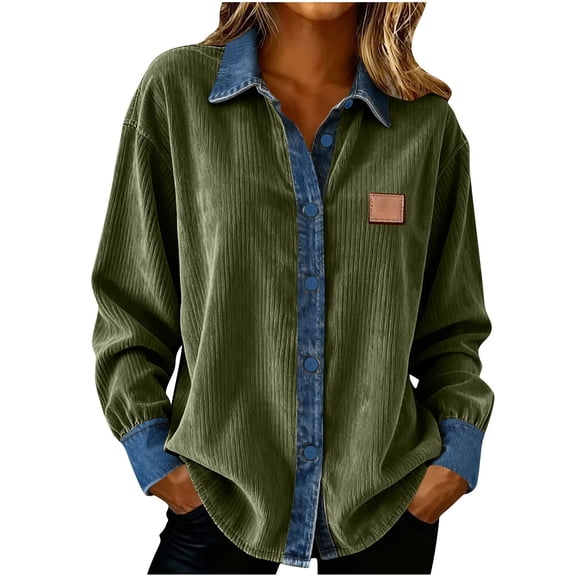 Denim Button Down Shirts for Women Solid Casual Long Sleeves Lapel Denim Bottun Tops