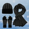 thumbnail image 2 of Yuanlong Hats Women Men Knitted Plaid Beanie Cap Touchscreen Gloves And Long Scarf Winter Activists Convenient 3Pc Sets, 2 of 6
