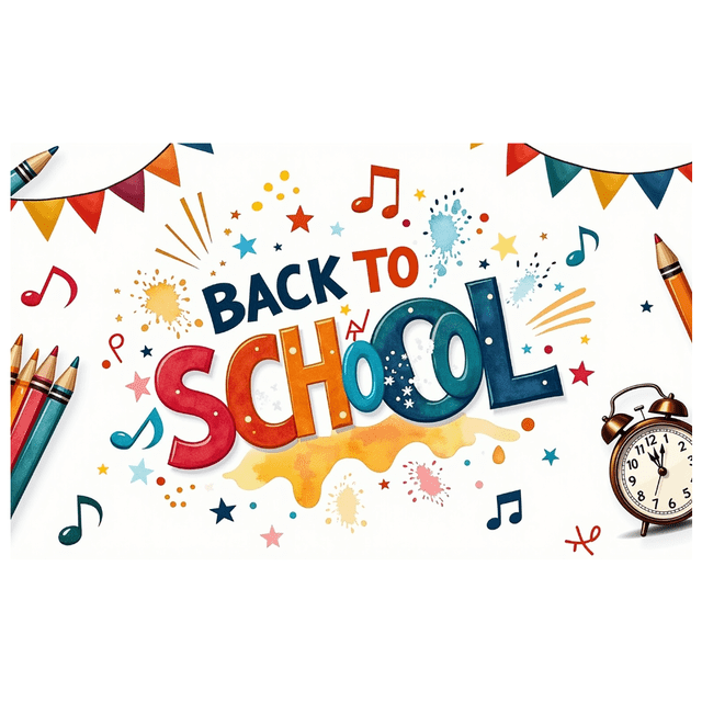 Colorful Back to School Themed Banner with Alarm Clock Pencils and Compass Background Decorations for School Events Classroom Decorations Photo Props and Party Supplies