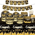 thumbnail image 3 of Graduation Party Plates, Set of 10 Large 9-Inch Plates with Black and Gold Designs, Perfect for Dinner and Buffet, 3 of 5