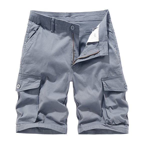 JSKUMAR Mens Cargo Shorts Classic Drawstring Elastic Waist Casual Shorts with Button Pockets for Summer Outdoor Gray,L