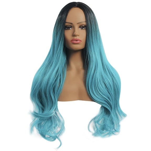 26 Inch/ 65 cm Long Curly Wavy Green Wigs for Women Side Part Natural Looking Cosplay Synthetic Fiber Wig Heat Resistant Replacement Wig