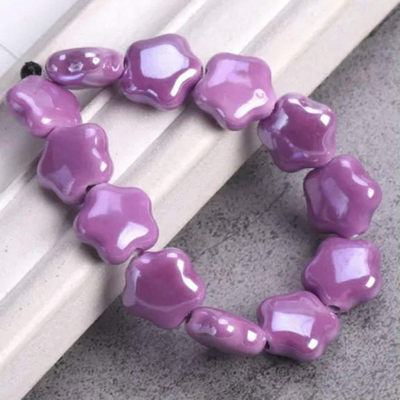 U8MO 10pcs Shiny Glazed Star/Flower Shape 14mm Ceramic Porcelain Loose Beads-Light Purple