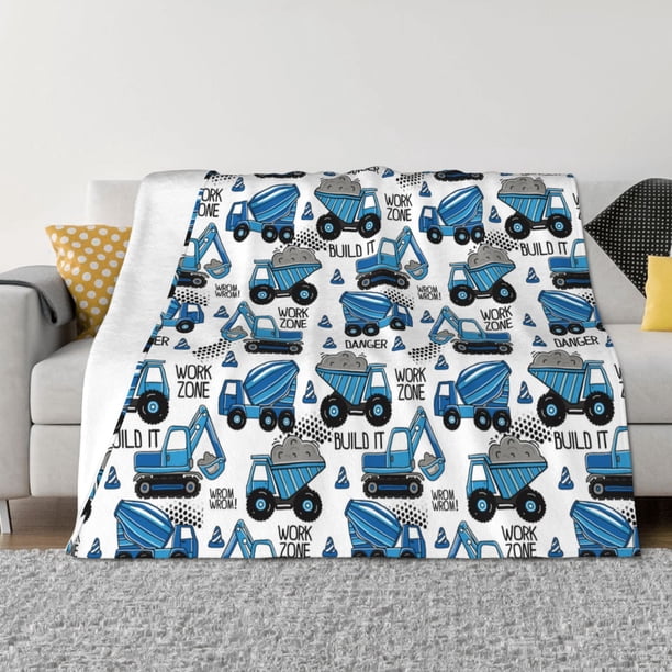 Balery Blue Excavator Manta de Franela con Dibujo, Lujo Ultra Suave y Cálido, Antipelusa y Resistente a las Arrugas para Cama, Sofá, Camping -80"x60"