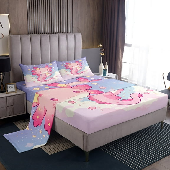 Erosebridal 3D Axolotl Sheet Set Twin, Watercolor Artwork Twin Sheet Sets, Cute Animal Bedding Twin Size, Lightweight Room Decorative, 3pcs