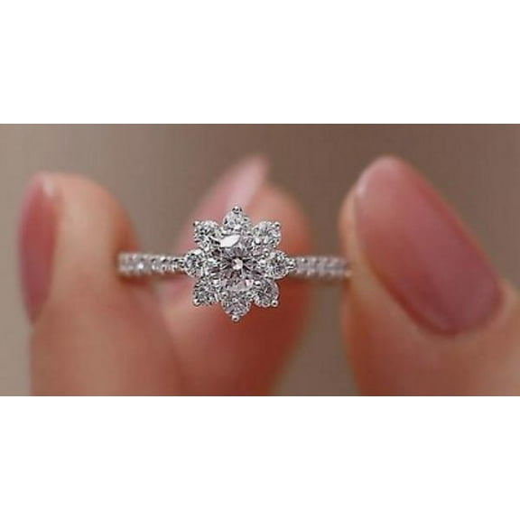 Mahablijewels Dainty Round Cut White Moissanite Engagement Ring, Sterling Silver