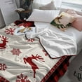 thumbnail image 3 of Christmas Reindeer Throw Flannel Blanket 60x80In Snowflake Red Plaid Super Soft Cozy Bed Blanket, Lightweight Plush Fuzzy Bed Throw for Bedroom Sofa Couch Living Room, 3 of 4