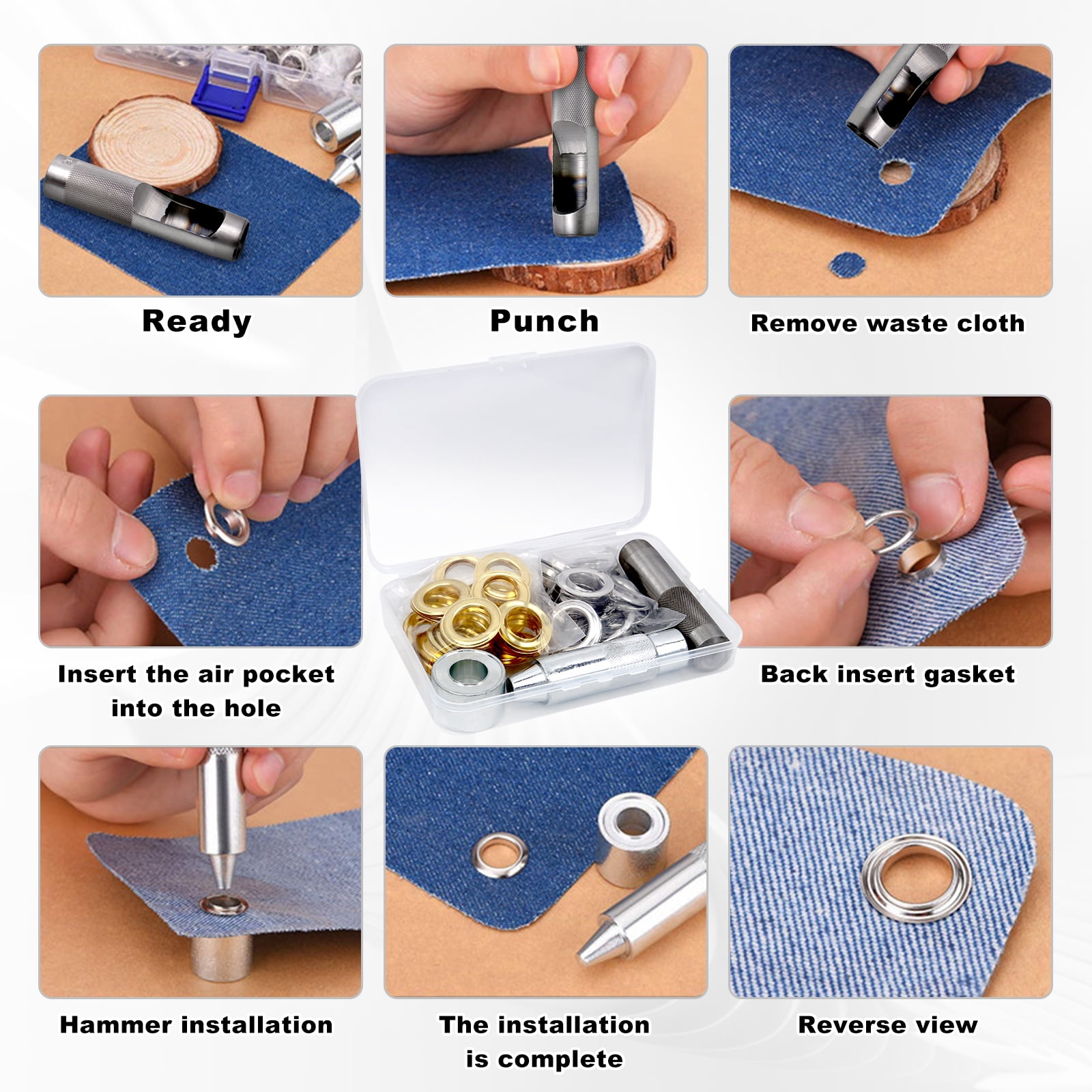 RULLINE 50 Sets 3/4" Grommet Tool Kit, Grommet Setting Tool Copper Grommets Eyelets, 2 Colors,with 3 Pcs Install Tool