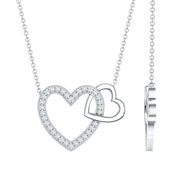 Rosec Jewels Real Diamond Double Heart Necklace for Women - HI-SI Quality - Interlocking Necklace - Ready to Gift with Jewelry Box, 925 Sterling Silver