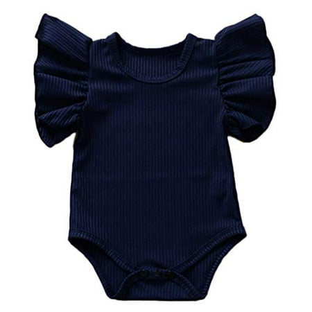 

Styles I Love Infant Baby Girl Ruffle Sleeves Basic Romper Stripe Textured Jumpsuit Spring Summer Casual Outfit (Navy Blue 70/0-3 Months)