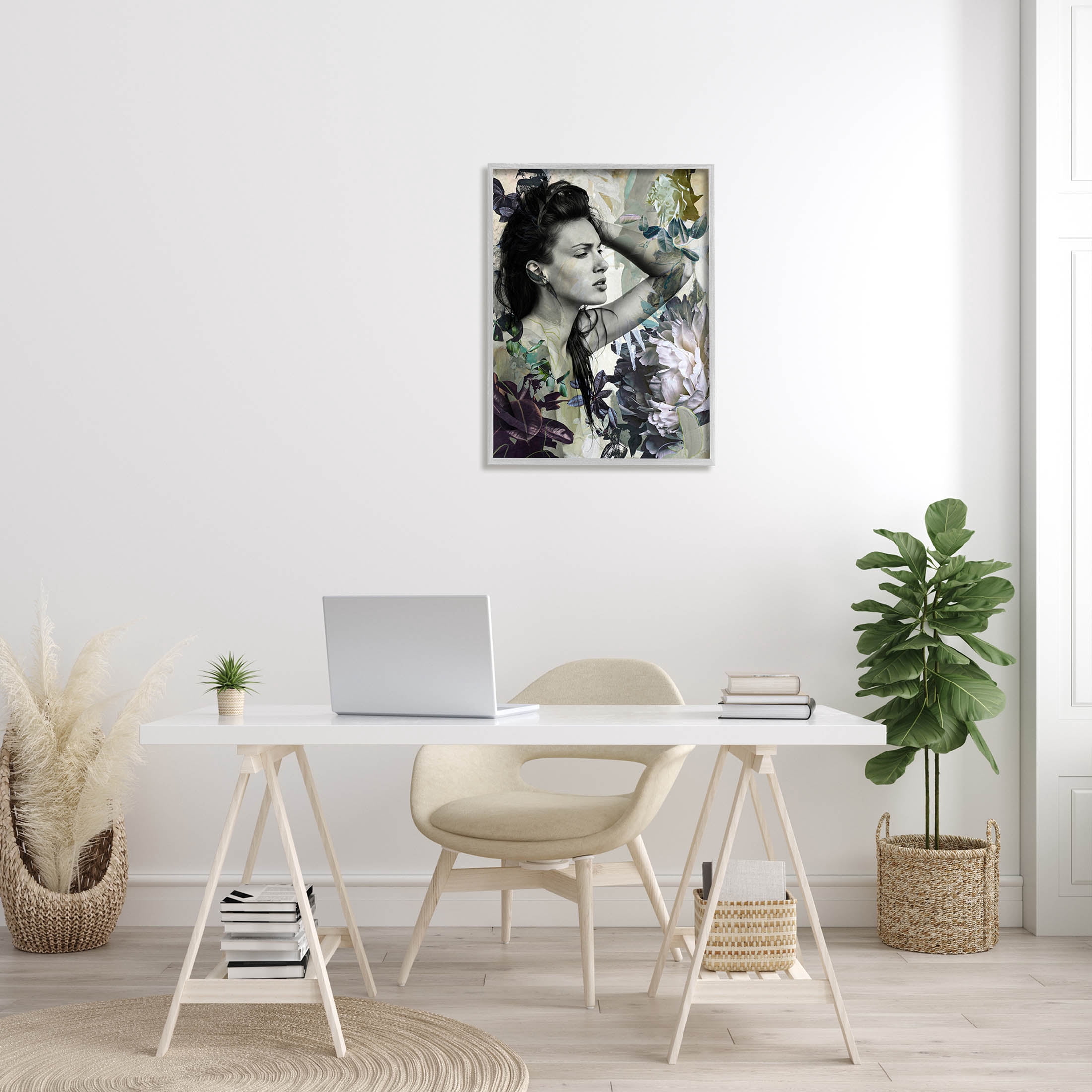 Floral Blossom Woman Collage Botanical & Floral Graphic Art Gray Framed Art Print Wall Art