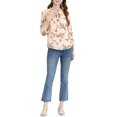 thumbnail image 3 of MODA NOVA Juniors Long Sleeves Tie Neck Ruffle Collar Floral Print LeisureTop Pink Blue XL, 3 of 7