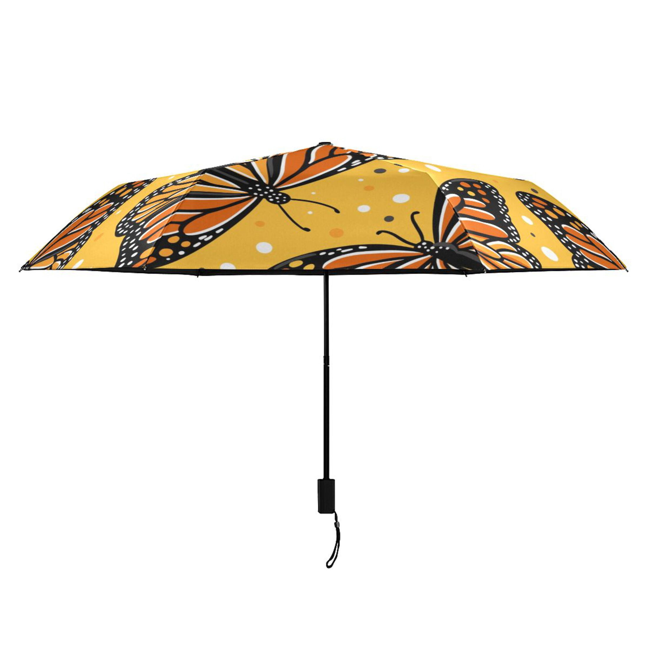 Monarch Butterflies Compact Folding Umbrella for Rain Windproof Travel Umbrella UPF 50+ Lightweight Packable Arc Size