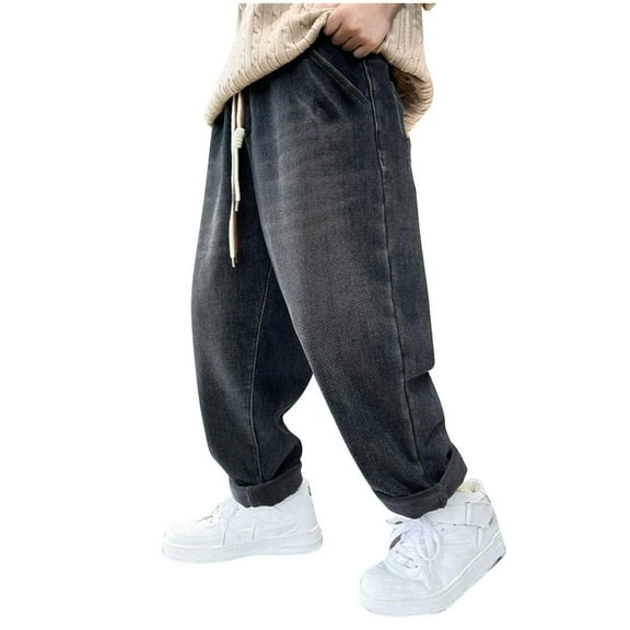 Ashirexll Boys Winter Pants Boys Cargo Pants Wide Leg Denim Straight Leg Pants for Medium to Large Boys