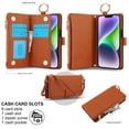 thumbnail image 3 of ELEHOLD For iPhone 11 Phone Case Leather Crossbody Zipper Card Wallet Flip Case Kickstand Cover, with Ring Holder,Full Body Protection-Brown, 3 of 7
