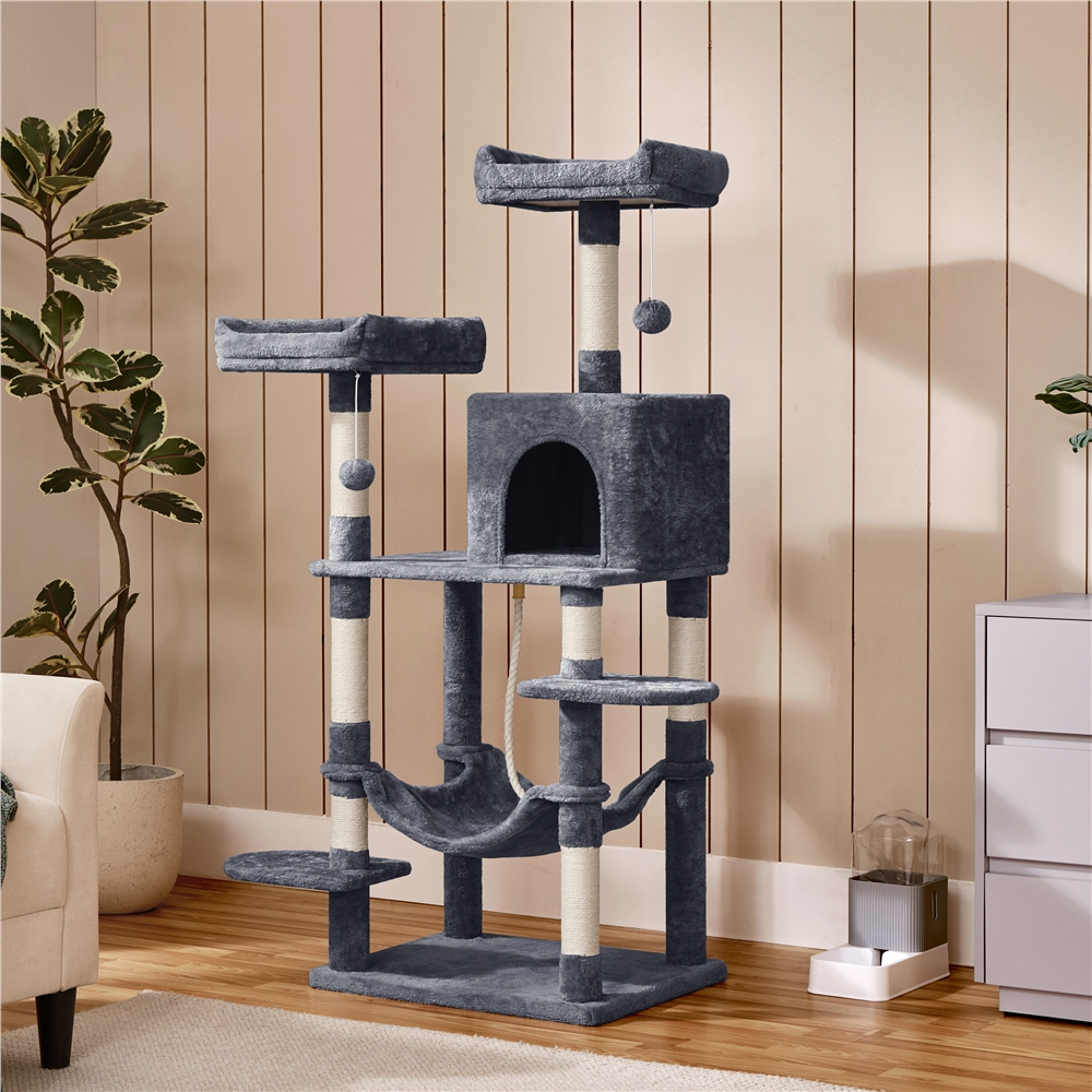 YaheeTech 59-in Cat Tree & Condo Scratching Post Tower, Dark Gray