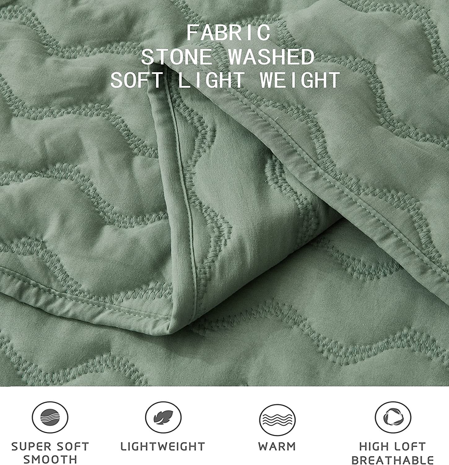 Chezmoi Collection Destiny 3-Piece Sage Queen Size Quilt Set - Stone-Washed Soft Microfiber Lightweight Quilted Bedspread Coverlet Set for All Seasons Wavy Line Stitching