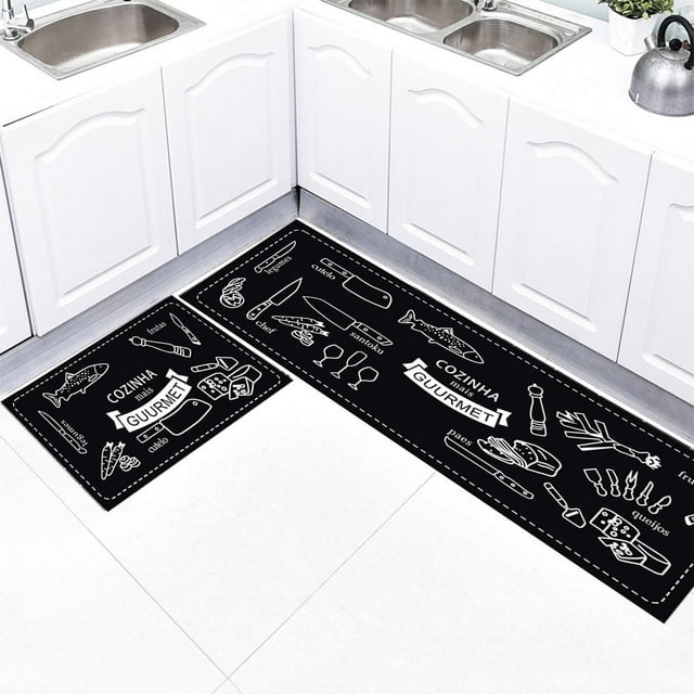 Jinsinto 2 Pieces Non-Slip Kitchen Rug Machine Washable Doormat Mat Kitchen Floor Mat(Blackish) 40*60+40*120cm
