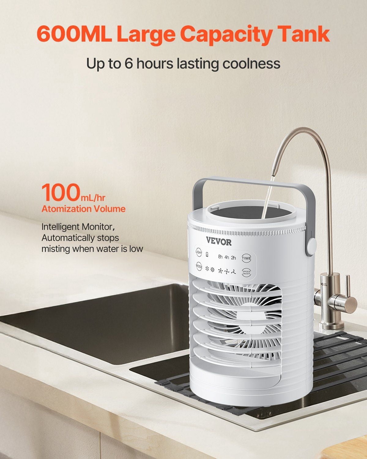Evaporative Air Cooler & Portable AC - 0.6L Water Tank, 3 Speeds, 4-in-1 Cooling System for Small Rooms