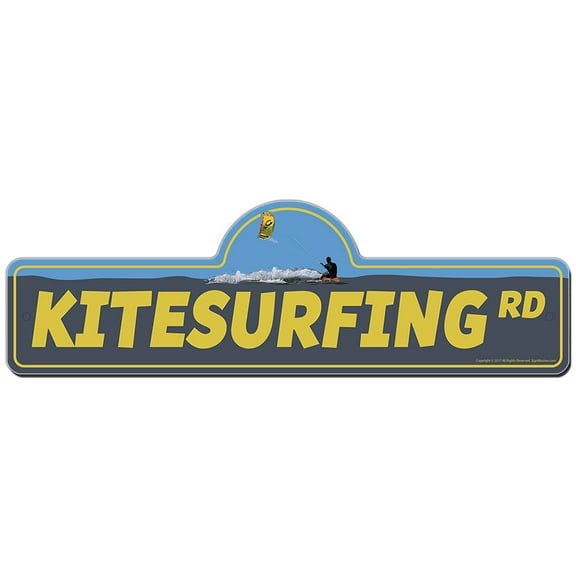 Kitesurfing Street Sign | Indoor/Outdoor | Funny Home Decor for Garages, Living Rooms, Bedroom, Offices | SignMission personalized gift