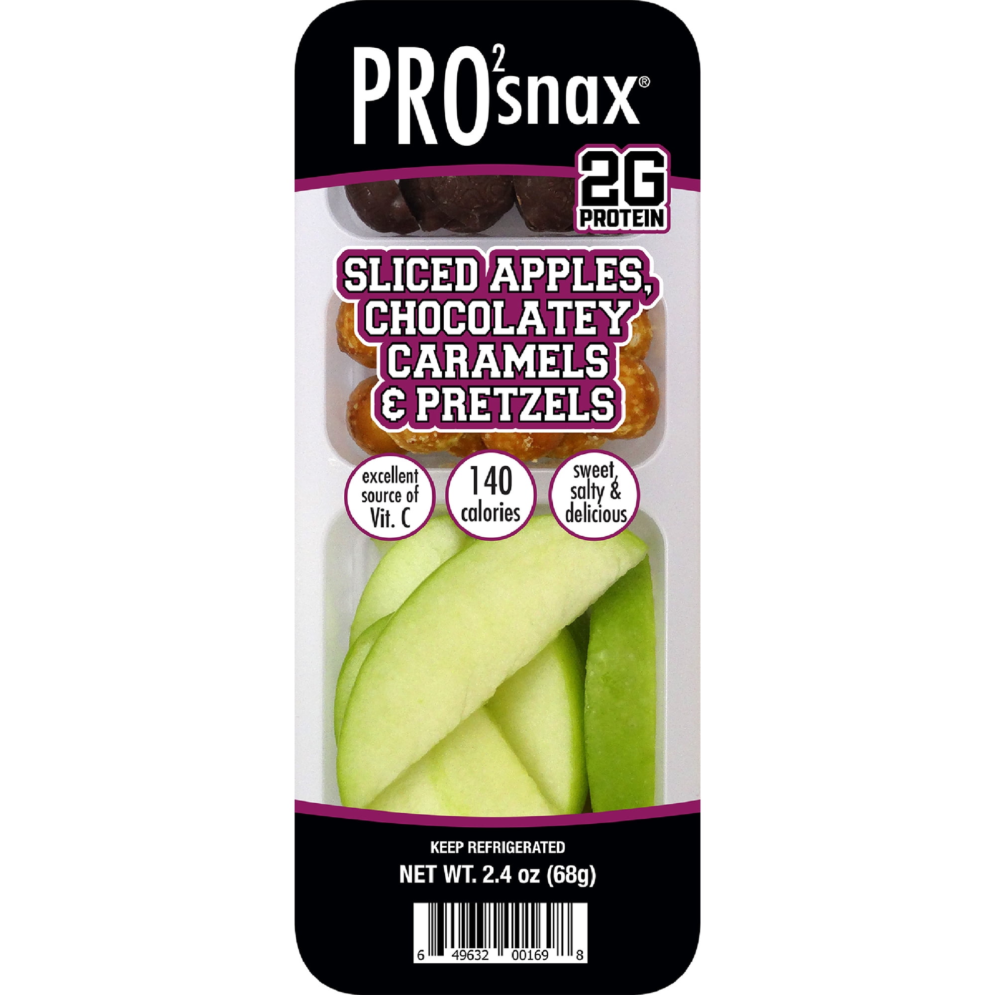PRO2snax Sliced Apples Chocolate Caramels, & Pretzels, 2.4 oz