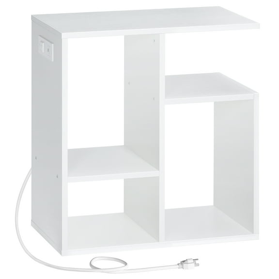 HOOBRO Narrow End Table with Charging Station, Side Table with Power Outlets, Coffee Table, Nightstand, For Small Spaces, Living Room, Bedroom, White WT002UBZ01