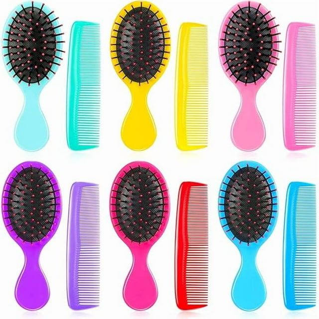 wonima11 12 Pack Wet Small Hair Brush Combs Set, 6 Detangler Mini Brush Detangling Travel Hair Brush 6 Plastic Fine Wide Combs for Women Men Kids Toddler Girls Baby(Stylish Colors)