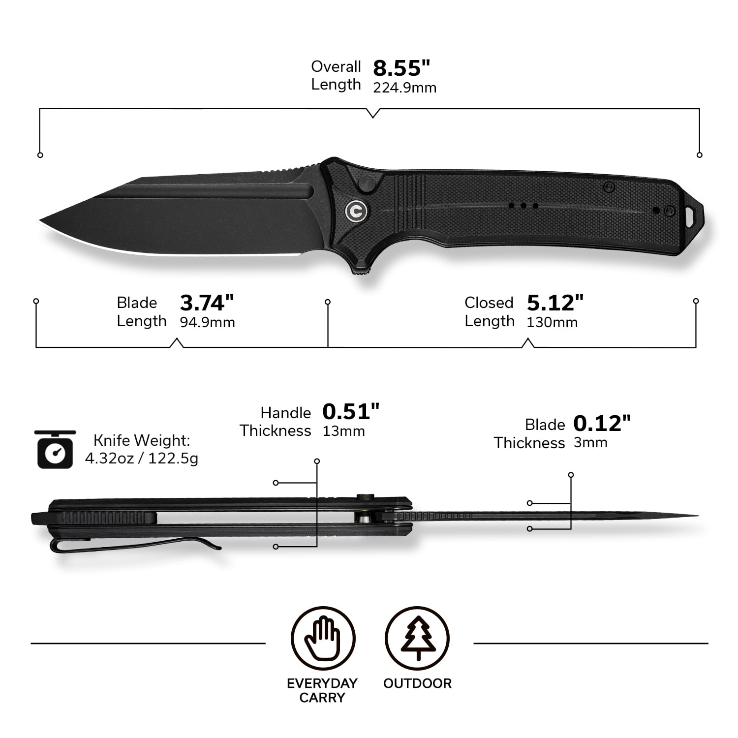 CIVIVI Neurohaptic Pocket Folding Knife with 3.74'' Nitro-V Blade G10 Handle C23080-1
