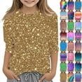 thumbnail image 2 of lcziwo Hauts Scintillants pour Filles Automne Manches 3/4 Col Rond Chandail Mode Blouse Graphique à Paillettes Scintillantes Multicolore Ropa de Verano Para Mujer, 2 of 6