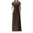 thumbnail image 1 of EIMELI Femmes Robe Décontractée Femmes O Cou Poches Décontractées Robe de Sol Manches Courtes Robe de Soirée en Vrac Vêtements Femmes L Beige, 1 of 7
