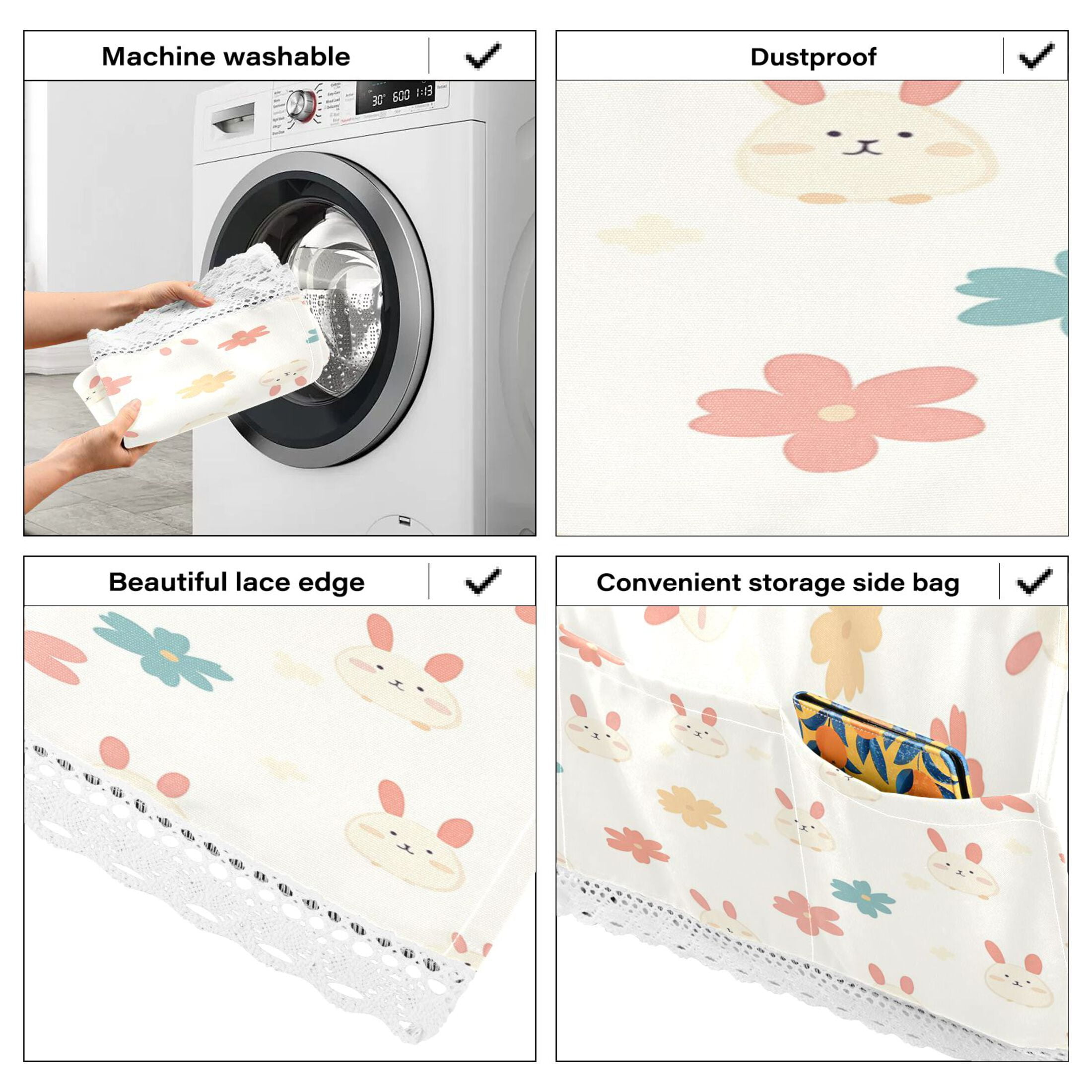 Cute Rabbit PatternWasher and Dryer Covers Dust-Proof and Oil Resistant Fridge Cover with 4 Storage Pockets Washing Machine Top Cover for Laundry Kitchen Home 51.2 x 22 In