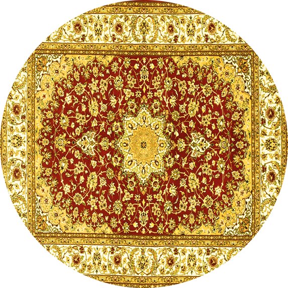 Ahgly Company Machine Washable Indoor Round Persian Yellow Traditional Area Rugs, 5' Round
