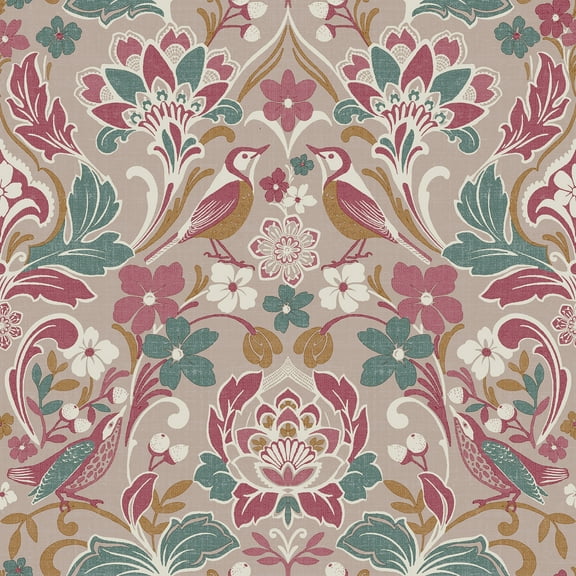Arthouse Birdy Pink Nuthatch Floral Wallpaper
