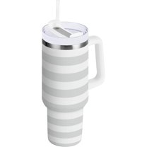 30 oz Tumbler with Handle Lid and Straw Insulated Water Tumbler Stainless Steel Water Cup Mug Bottle Reusable Cup Holder Friendly Grey Stripes