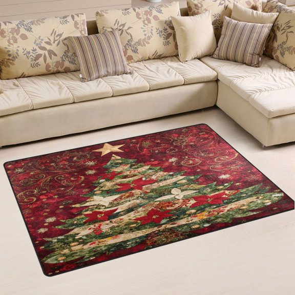 Ryvnso Poinsettia Flower Christmas Tree Area Floor Mat Non-Slip Carpet Soft Rugs Doormats 31" x 20"