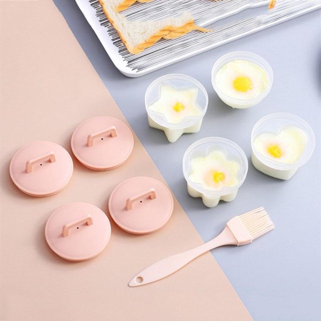 Batería de Cocina Juego de moldes para escalfadores de huevos de plástico con cepillo (rosa) Wdftyju Libre de BPA