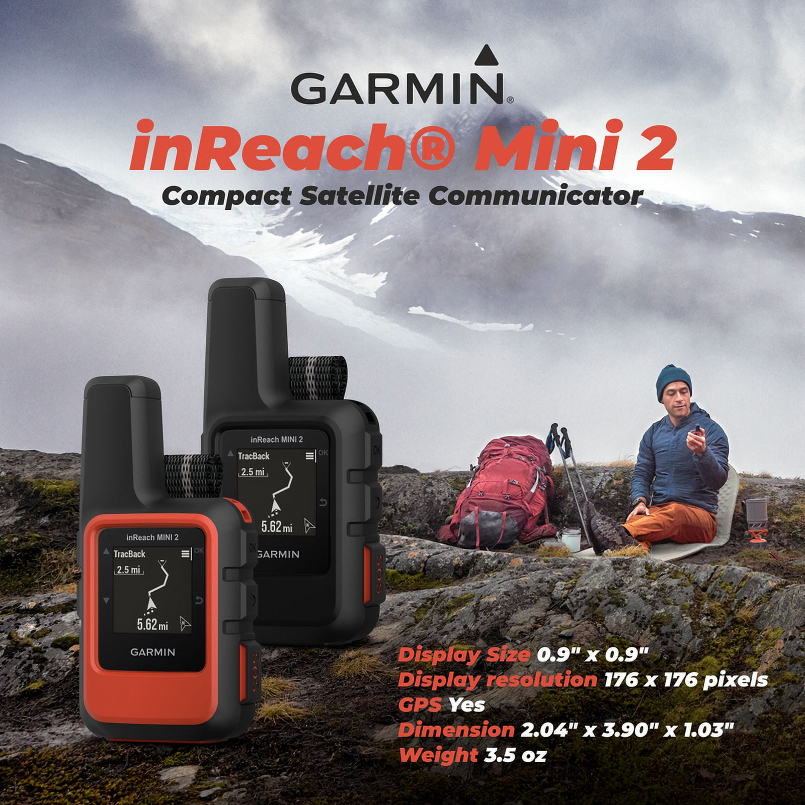 Garmin inReach Mini 2 Satellite Communicator Flame Red Hand 