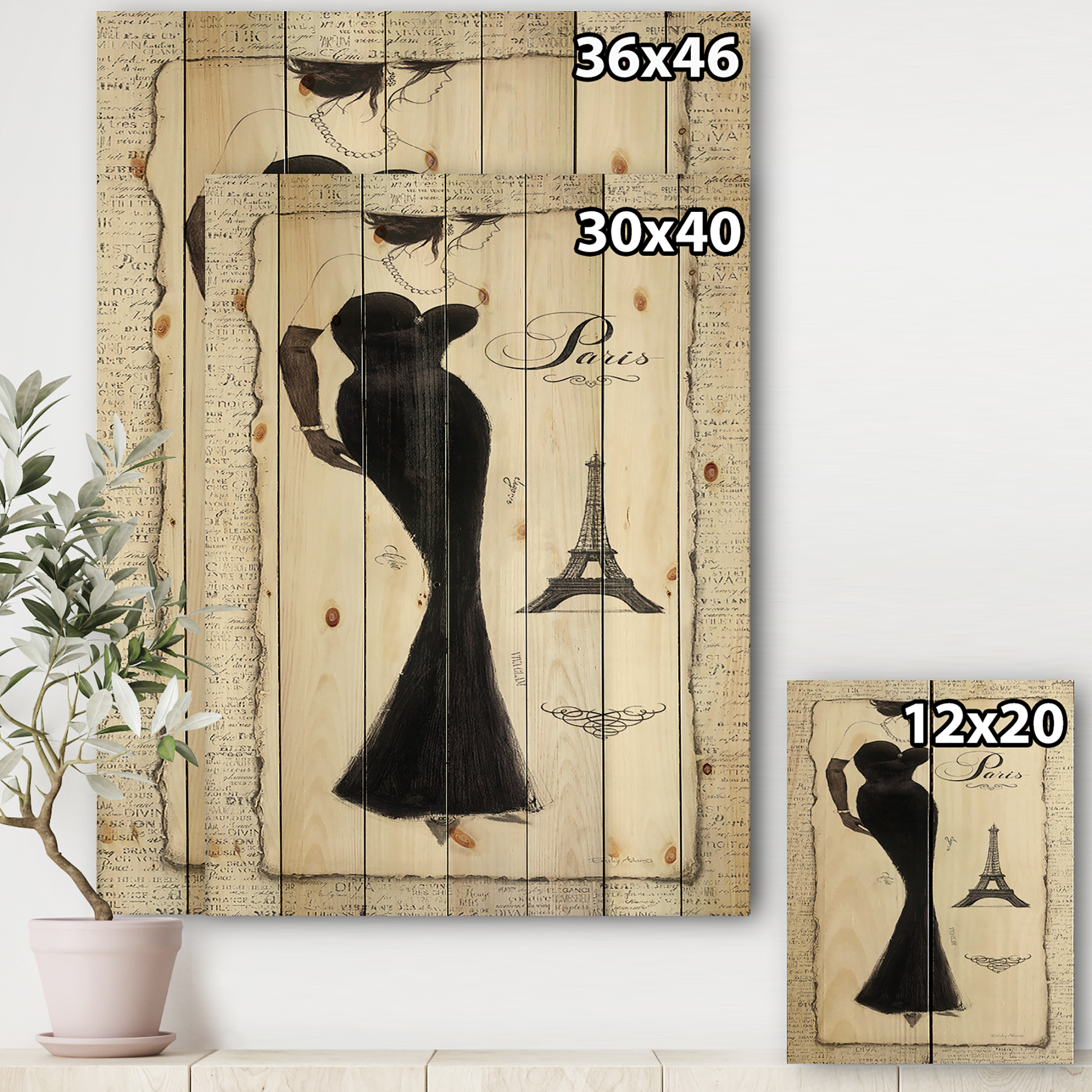 Designart 'Elegance Glam Paris Diva I' Fashion Print on Natural Pine Wood
