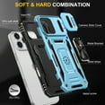 thumbnail image 3 of Armor Case for iPhone 17 Pro Max with Sliding Camera Cover & Kickstand, Heavy Duty Military Grade Protection Phone Case, Built-in 360° Rotate Ring Stand, Shockproof Full Body Rugged Case, Lightblue, 3 of 7