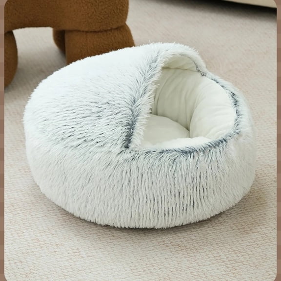 Cozy Plush Shell Cat Nest Semi-Enclosed Warm Pet Bed for Winter and All Seasons