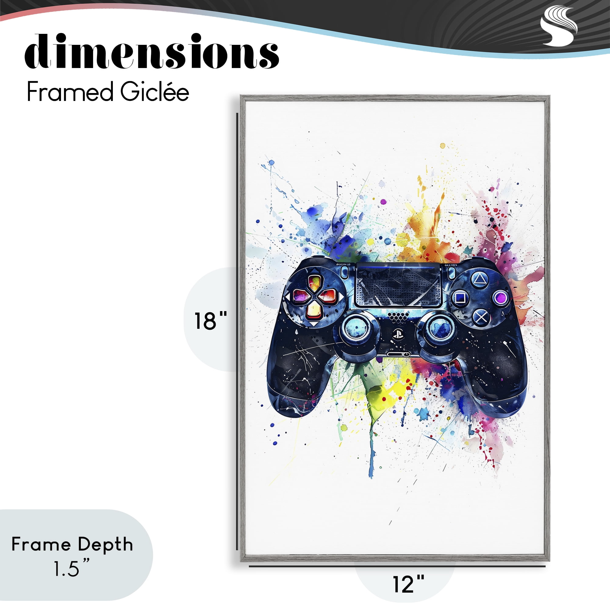 Stupell Industries Colorful Gaming Controller Splatter Gray Framed Giclee Art, design by Creative Studio