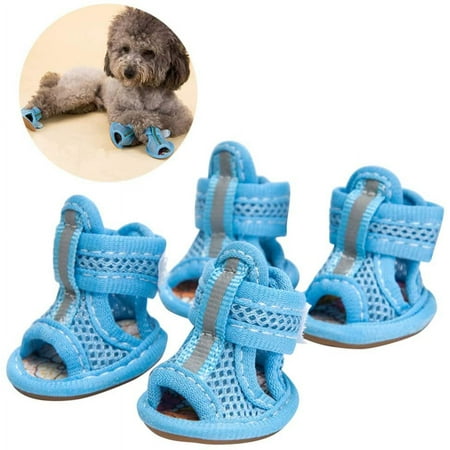 Small Dog Shoes- Puppy Boots Summer Breathable Pets Dog Boots Mesh Sandals Pet Shoes Anti- Slip Sneakers with Adjustable Fastener Strap for Small Medium Dogs (Pink) - Size 5 4pcs