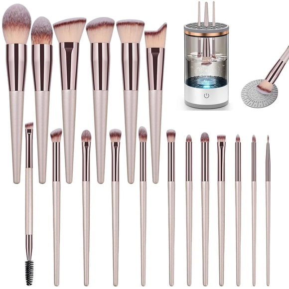 Brochas de Maquillaje 18 Piezas Set, para Maquillaje Profesional Juego de Brochas,automático limpiador eléctrico de brochas