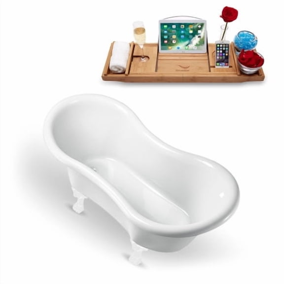 62" Streamline N1020WH Clawfoot Tub and Tray With External Drain