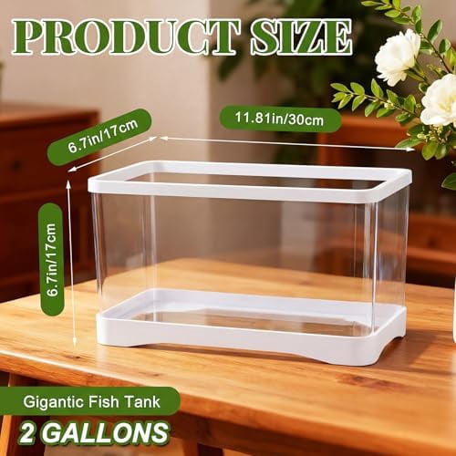 2 Gallon Plastic Rectangular Fish Tank, Aquarium for Betta Fish Reptiles Succulents Flower Centerpiece, Shatterproof with Clear Clarity for Home Office Desktop Decors (White)