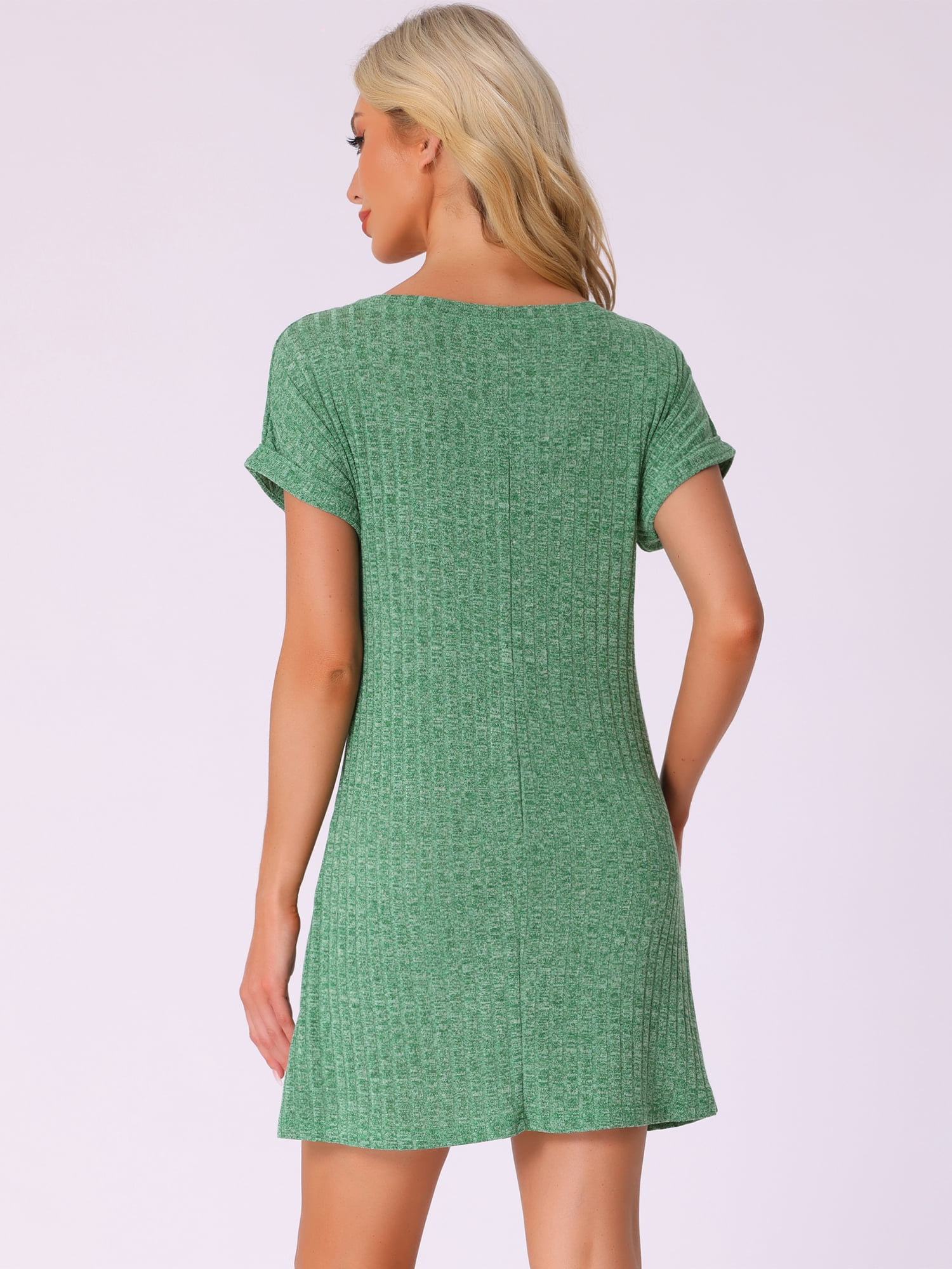 DARING DIVA Women's Nightgown Ribbed Knit Sleepshirt Short Sleeve Sleepwear XL Green