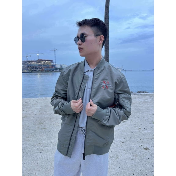 Unisex Bomber Jacket Nylon Windbreaker Flight Jacket Wind Resistant Zip-Up With Pockets